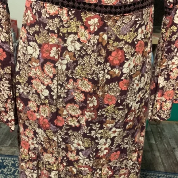 Tree of life florallong bell sleeve floral midi with lace insert in earthy tones - Picture 3 of 6